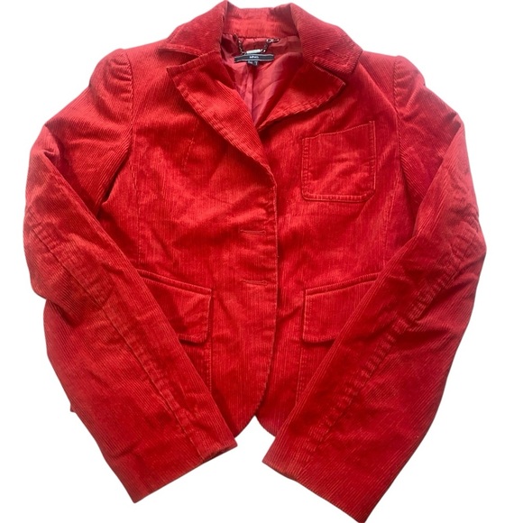 MNG by Mango Red Corduroy Blazer Women’s Size 4 Hook Closure Lined Jacket - Picture 1 of 9